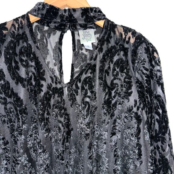 Ivy Jane Black Brocade Velvet Burnout Mock Neck Tunic Top Size Small - Picture 2 of 10